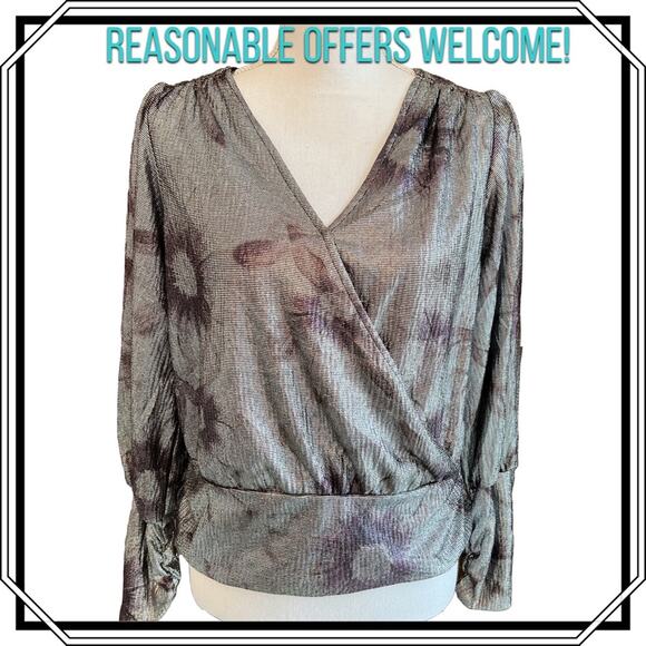 Maison D’Amelie Tops - Anthropologie Maison D’ Amelie Metallic Shimmer Top Size M Surplice Style
